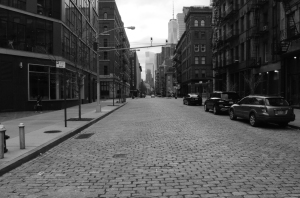 Greenwich Street facing south from Canal Street in black-and-white