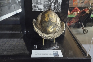 The helmet of a fire chief who was killed on duty
